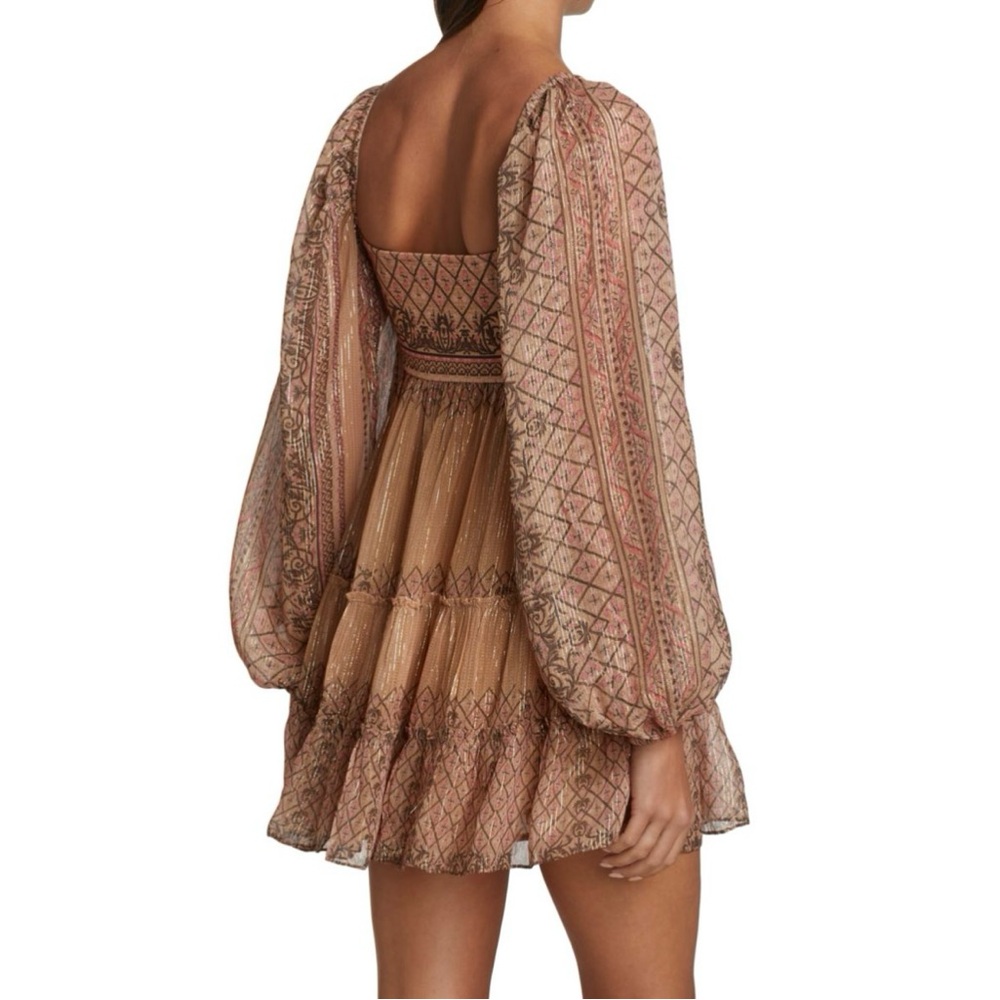 HEMANT & NANDITA Noor Tiered Mini Dress Boho Print Balloon Sleeve, Size S - Picture 2 of 11